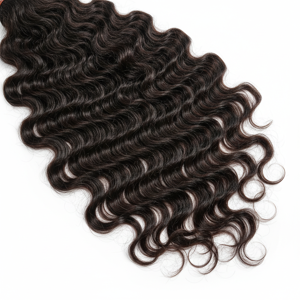 image of loose deep wave bundle with no weft in a white background